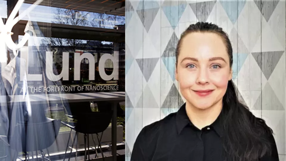 Collage of Sarah and the window of Myfab Lund