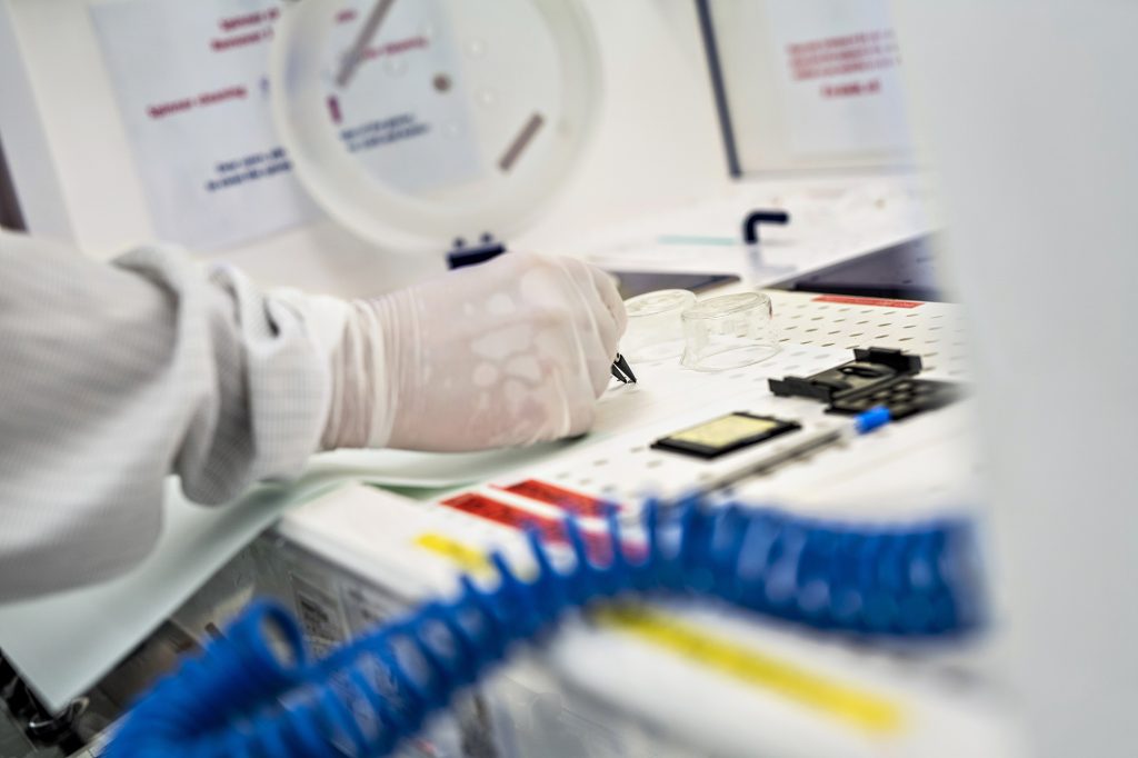 Closeup of someone working in the lab