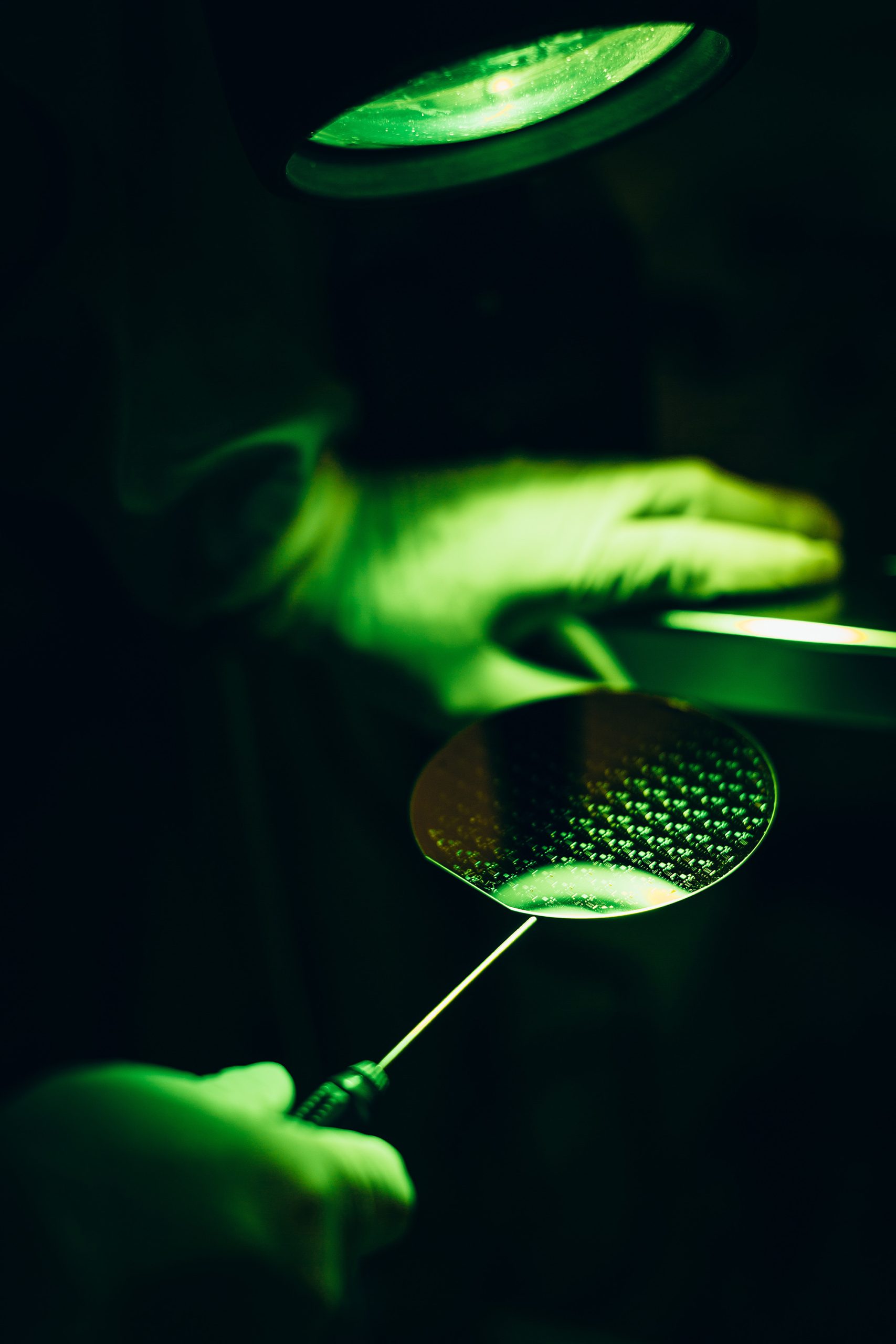 Closeup image with sharp green light